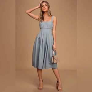 XS Loved You All Along Slate Blue Tie-Back Cutout Midi Dress